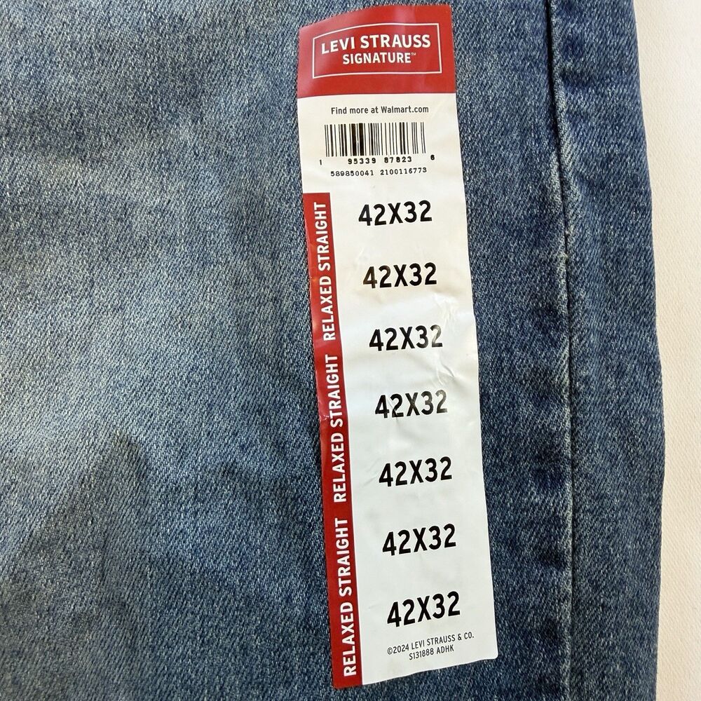 Levi Strauss Signature Gold Men's Relaxed Fit Flex Denim Blue Jeans 42x32 New - Picture 7 of 15